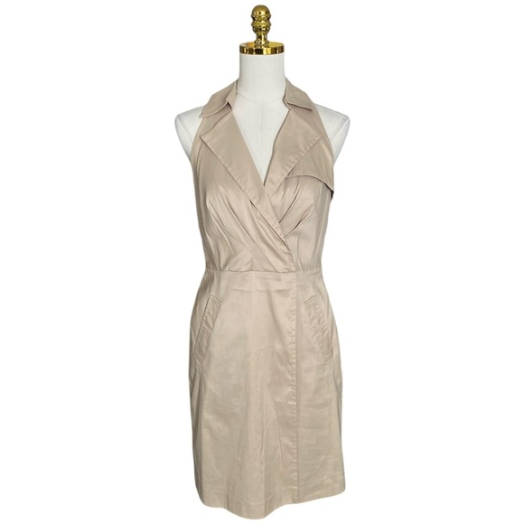 Ann Taylor Women’s Beige Khaki Sheath Sleeveless Collared Fitted Dress Size 4 - Picture 1 of 11